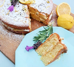 Lavender topped cake